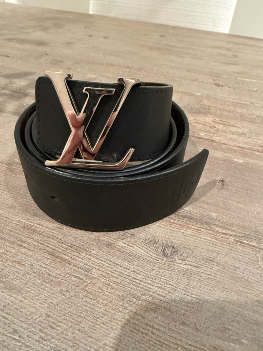 Louis Vuitton Black Leather Belt with Silver LV Buckle